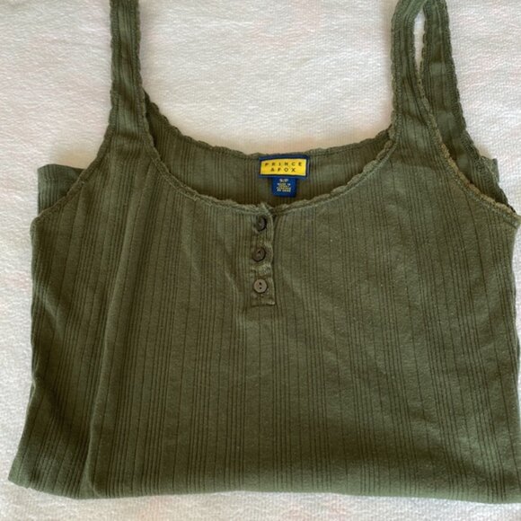 Prince  Fox 3 Button, Lettuce Edge,  Ribbed Tank Top - Picture 5 of 7